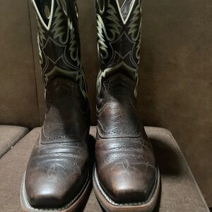 Ariat Dark Brown Western Boots with Green Accents